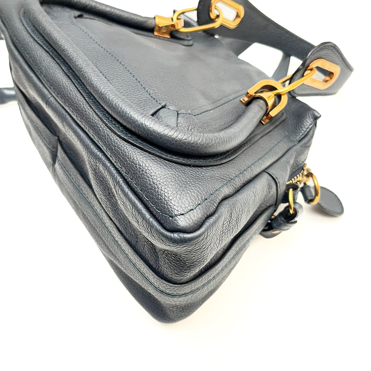 CHLOE Paraty Handbag Shoulder Bag 2WAY Leather Navy Gold Vintage Auth From Japan