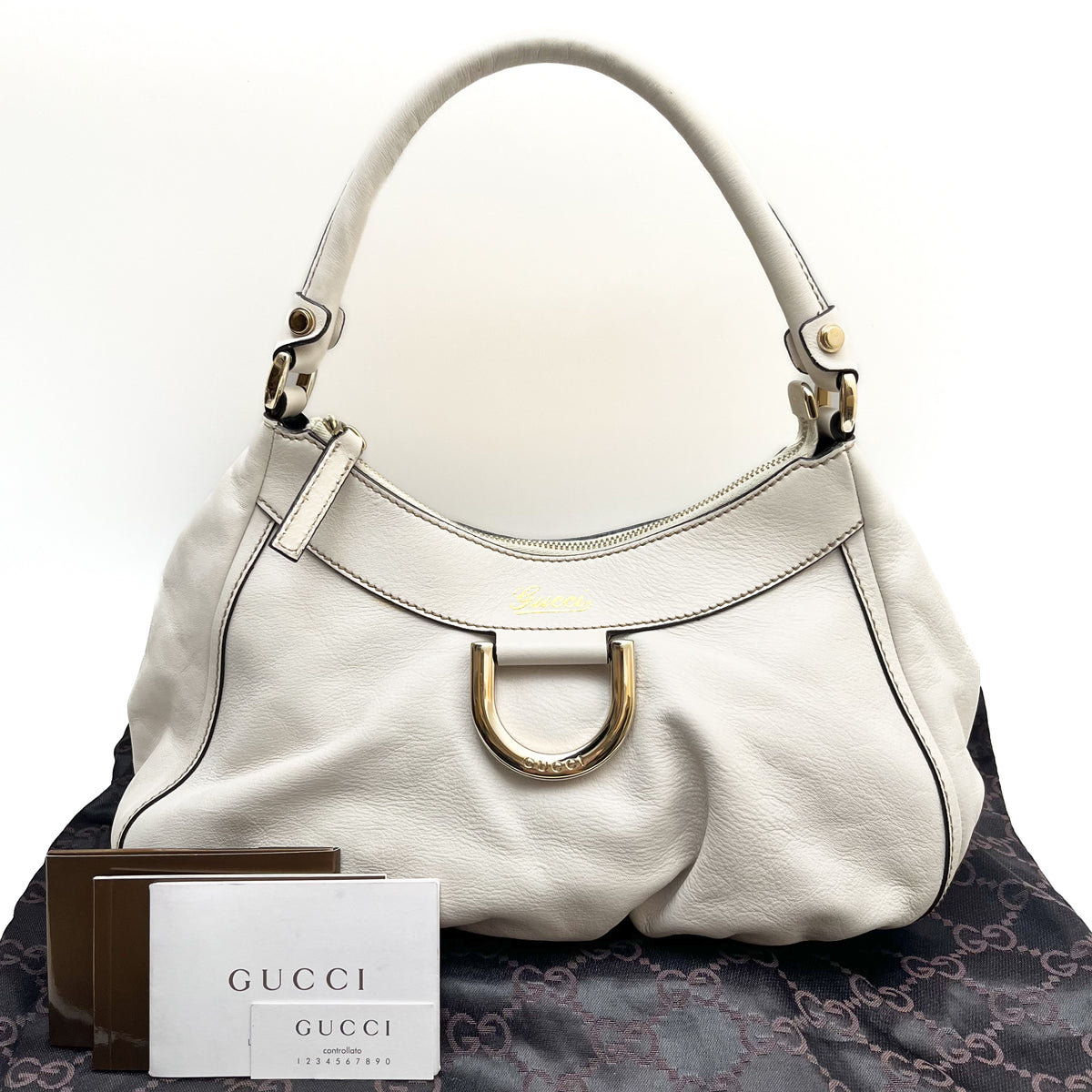 GUCCI 190525 Abbey Hobo Shoulder Bag White Leather Vintage Authentic From Japan