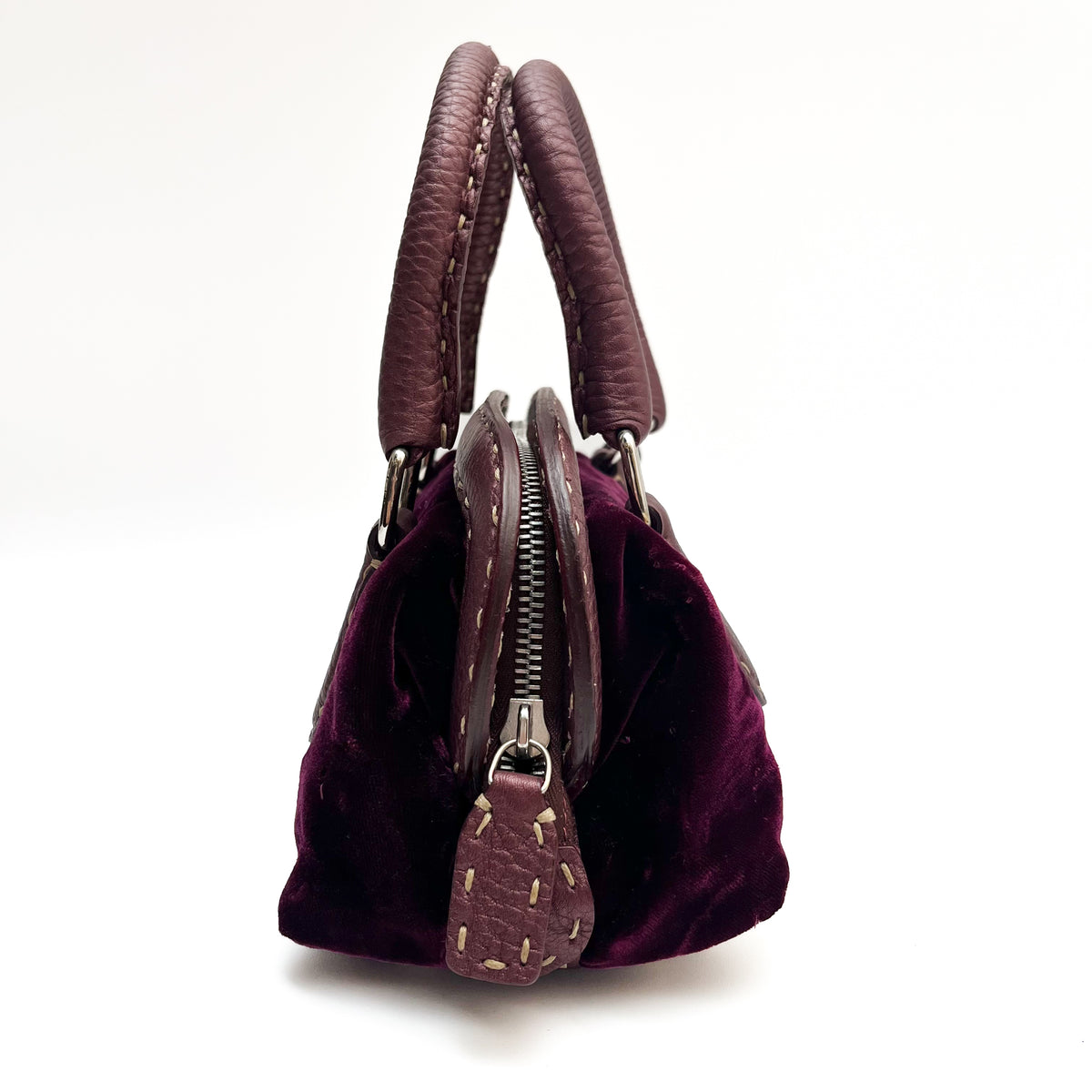 FENDI Mini Handbag Velvet Leather Purple Violet Satchel Auth From Japan