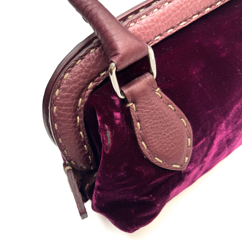 FENDI Mini Handbag Velvet Leather Purple Violet Satchel Auth From Japan