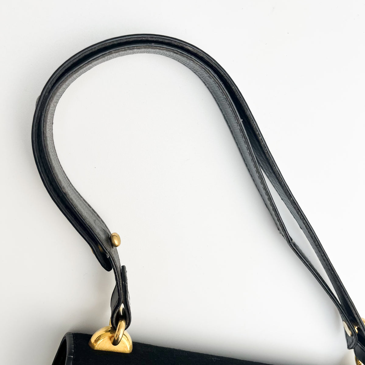 GUCCI Vintage Handbag Canvas GG Monogram Black Leather Strap Gold Hardware Auth