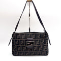 FENDI Mamma Baguette Zucca Shoulder Bag Canvas Leather Brown Vintage Authentic
