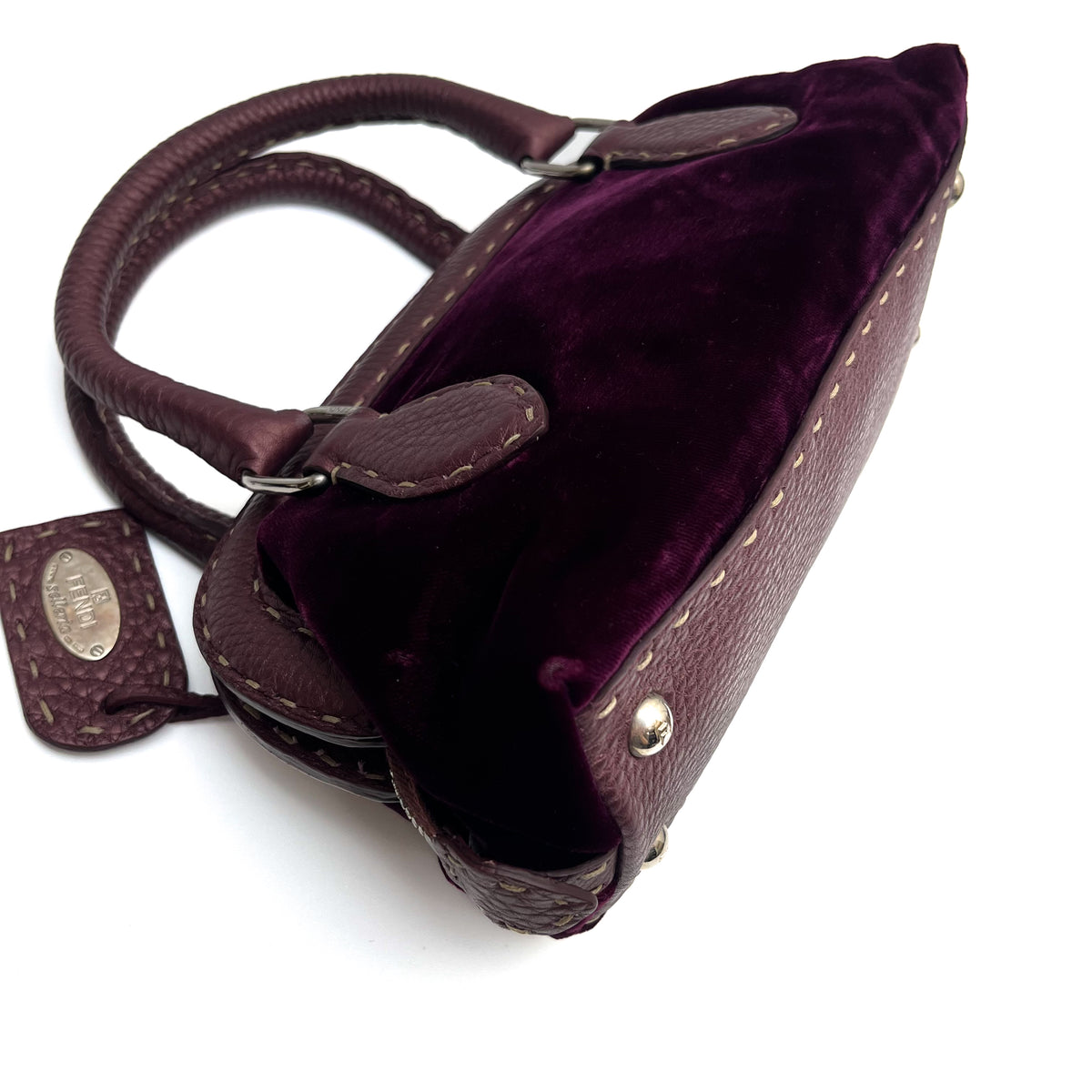 FENDI Mini Handbag Velvet Leather Purple Violet Satchel Auth From Japan