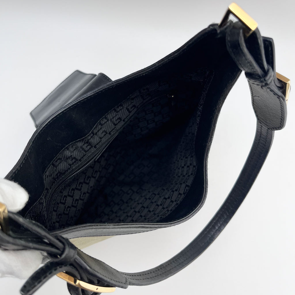 GUCCI 0014139 Shoulder Bag Suede Leather Beige Black Jackie Vintage Auth From JP