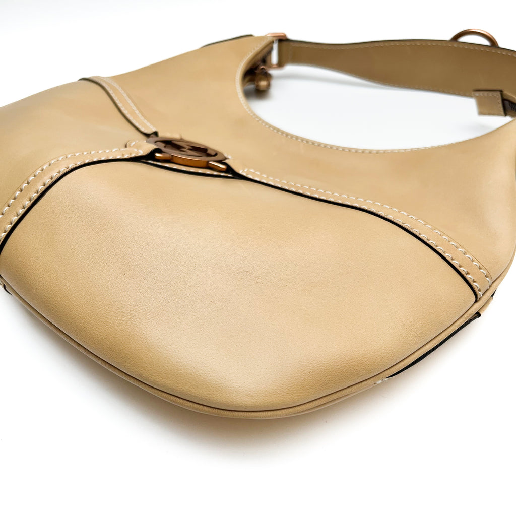 GUCCI 114869 One Shoulder Bag Leather Beige Interlocking G Logo Vintage Auth