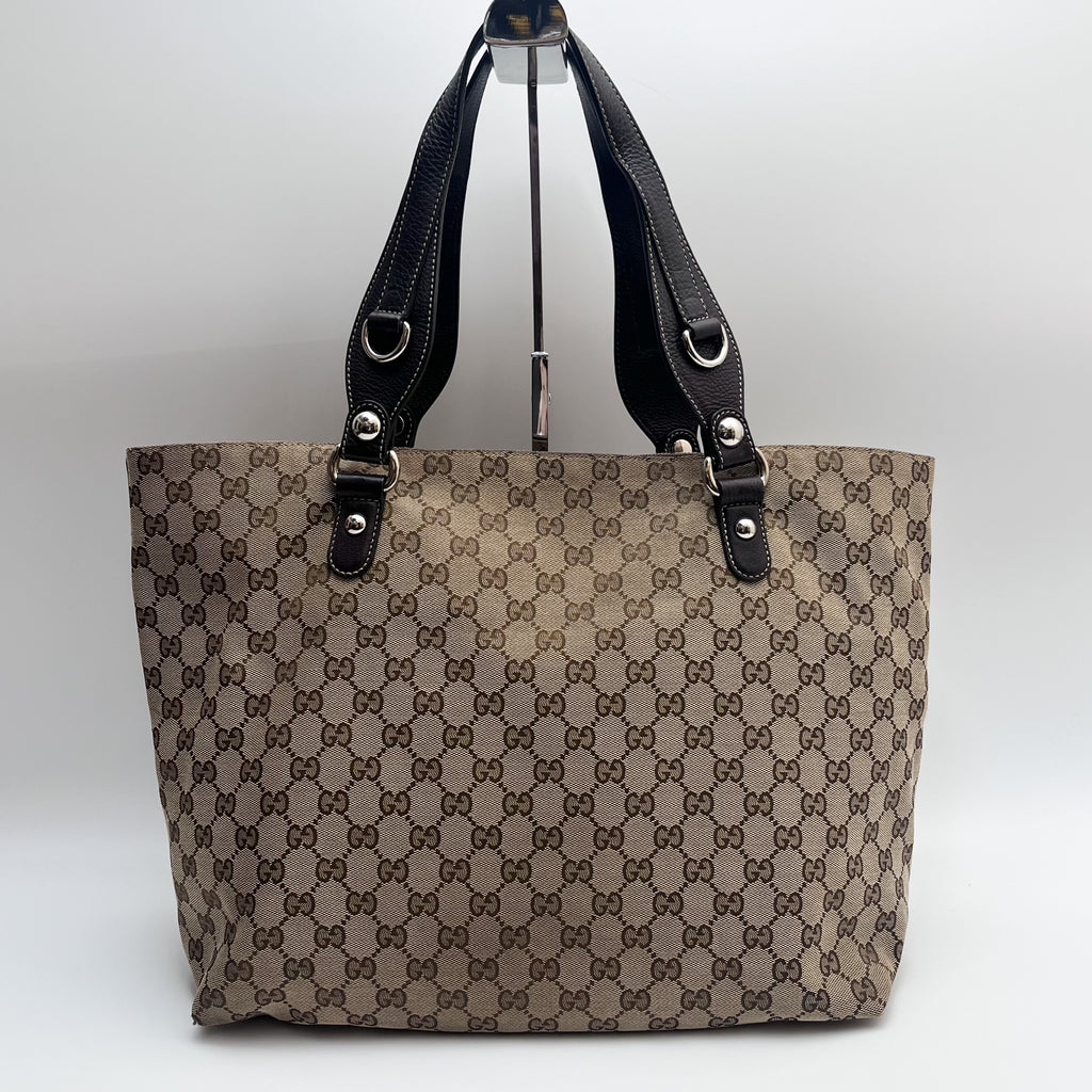 GUCCI 229852 GG Canvas Horsebit Tote Bag Beige Brown Leather Auth From Japan