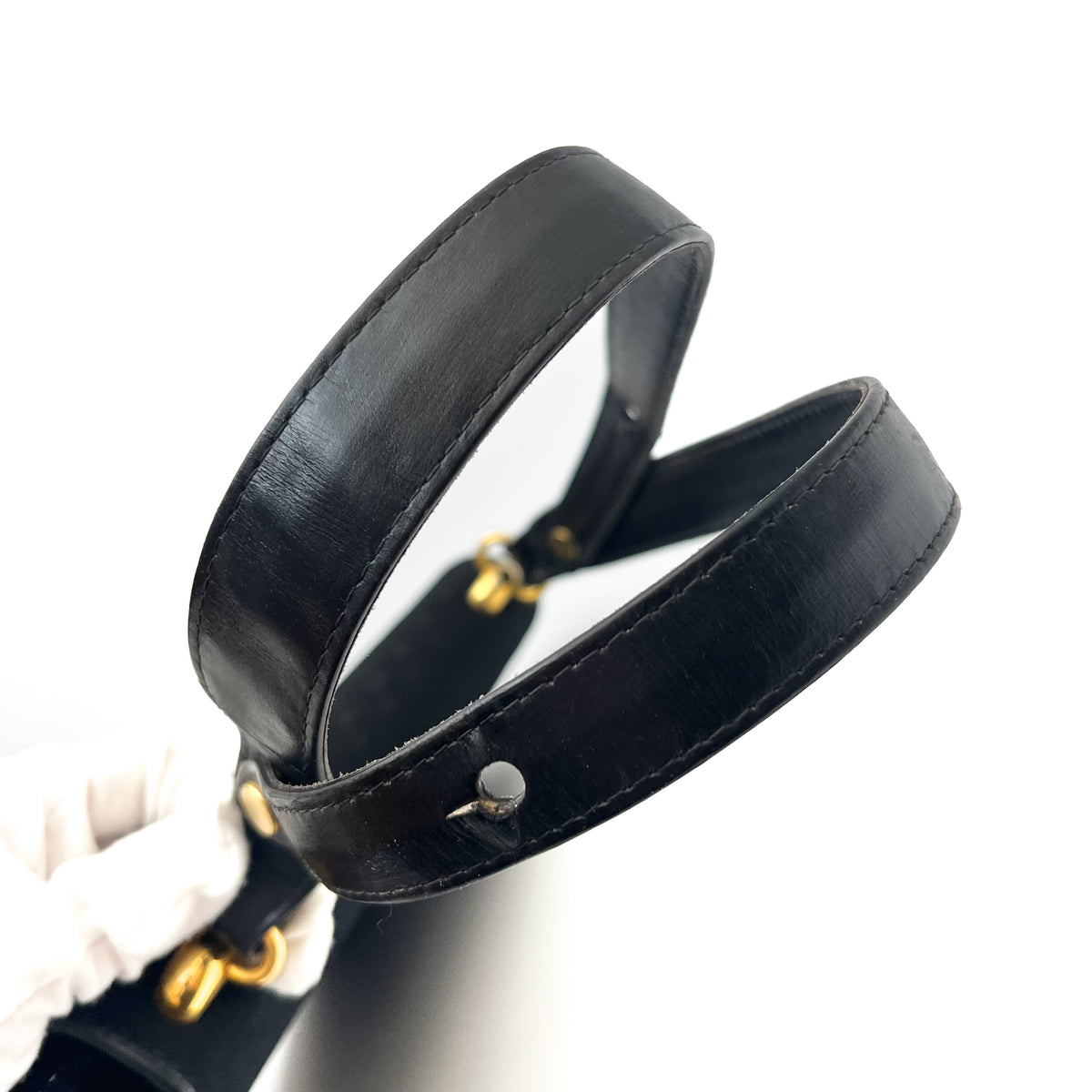 GUCCI Vintage Handbag Canvas GG Monogram Black Leather Strap Gold Hardware Auth