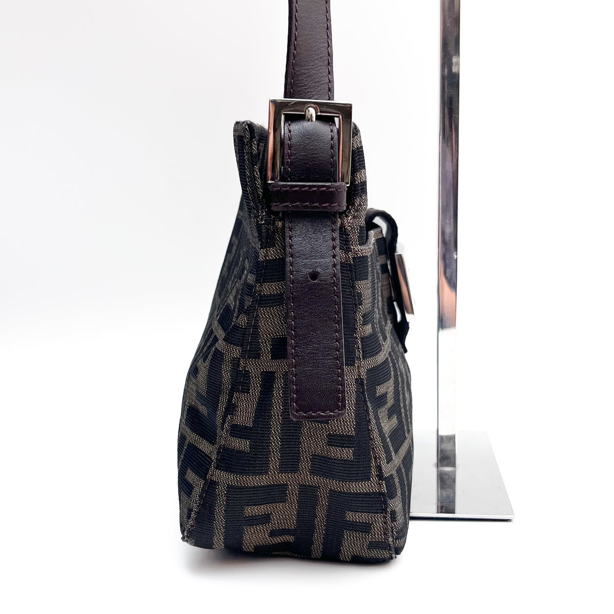 FENDI Mamma Baguette Zucca Shoulder Bag Canvas Leather Brown Vintage Authentic