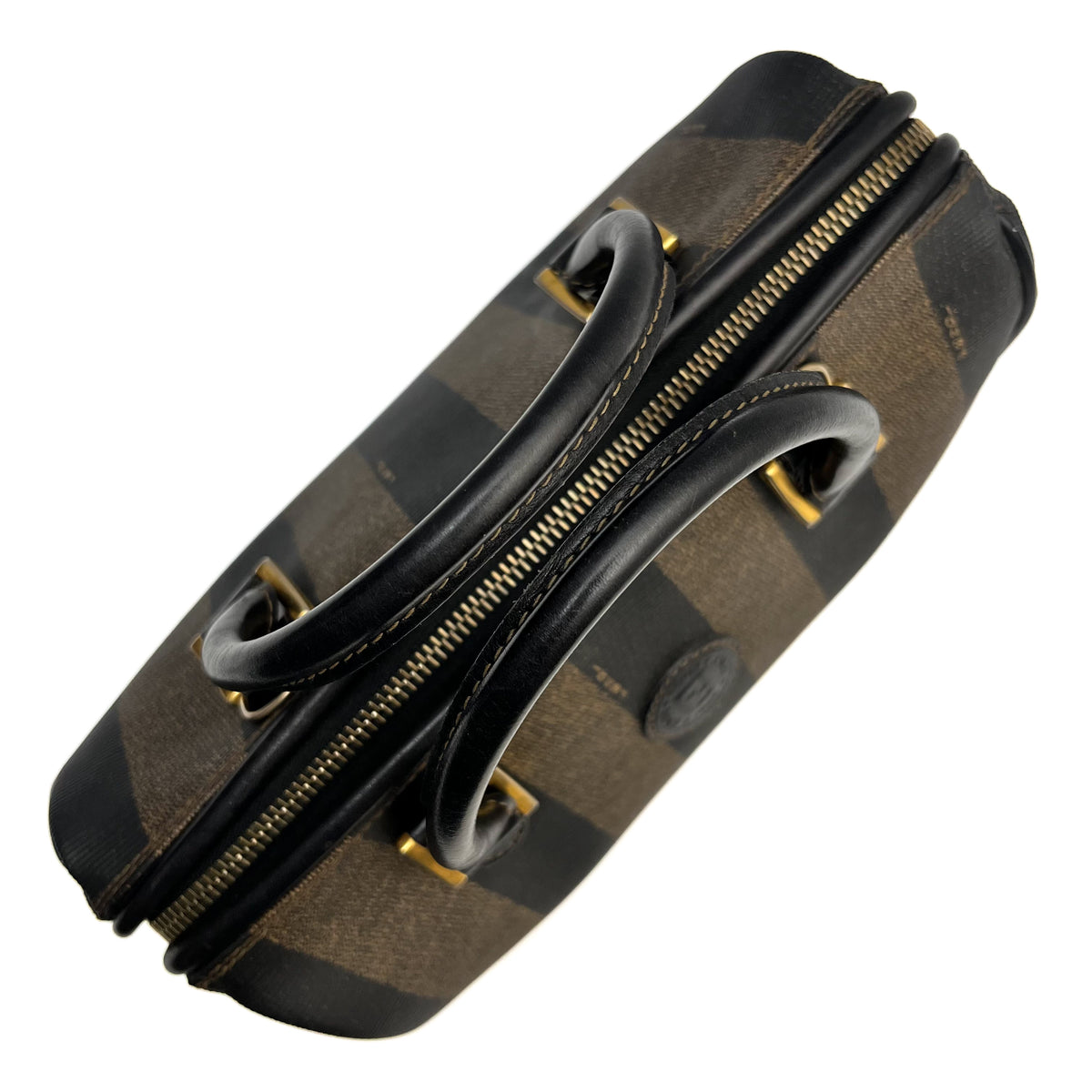 FENDI Pecan Stripe PVC Handbag Black Gold Hardware Vintage Authentic From Japan