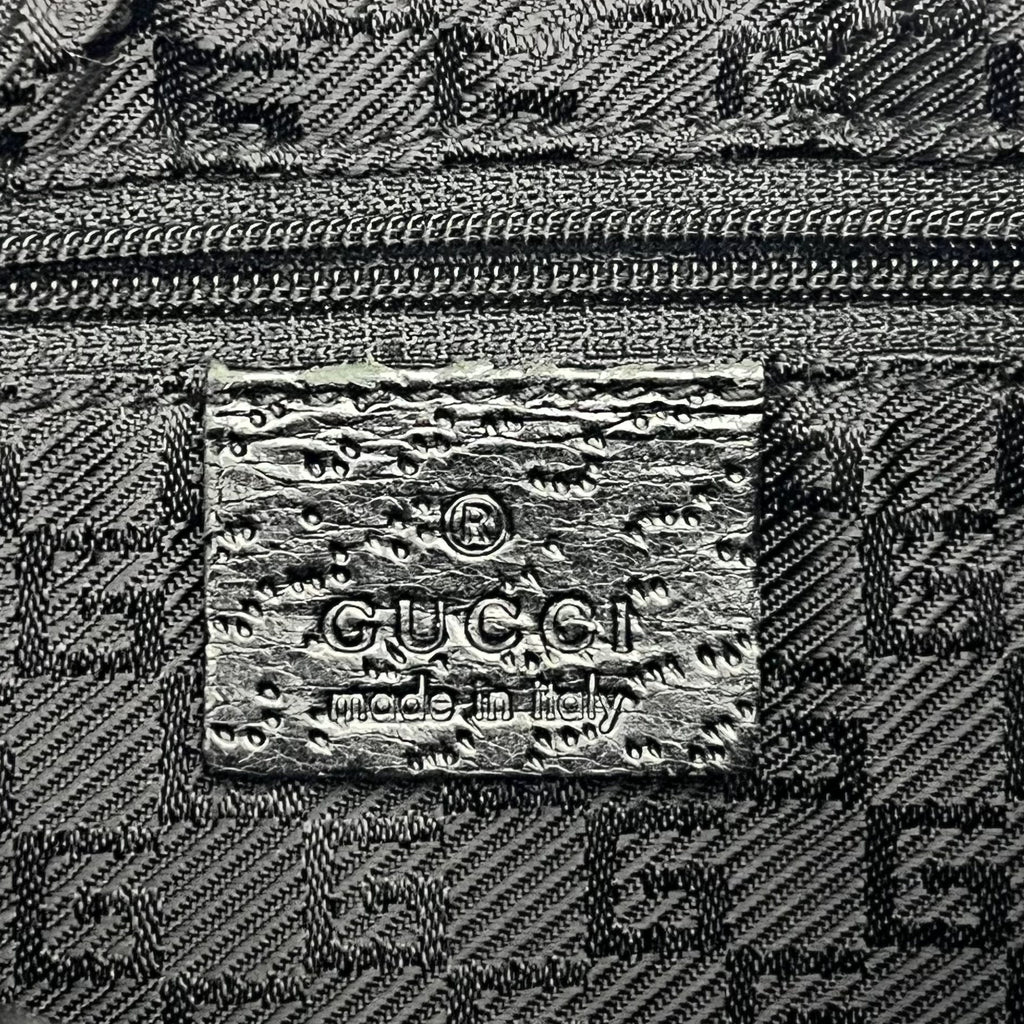 GUCCI Bamboo One Shoulder Bag Canvas Leather Black GG Pattern Vintage Auth