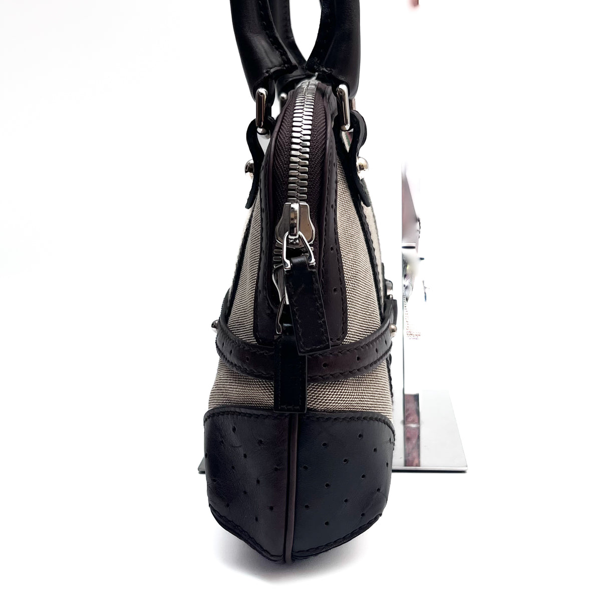 GUCCI 114882 Shoulder Bag Interlocking G Web Stripe Canvas Leather Auth From JP