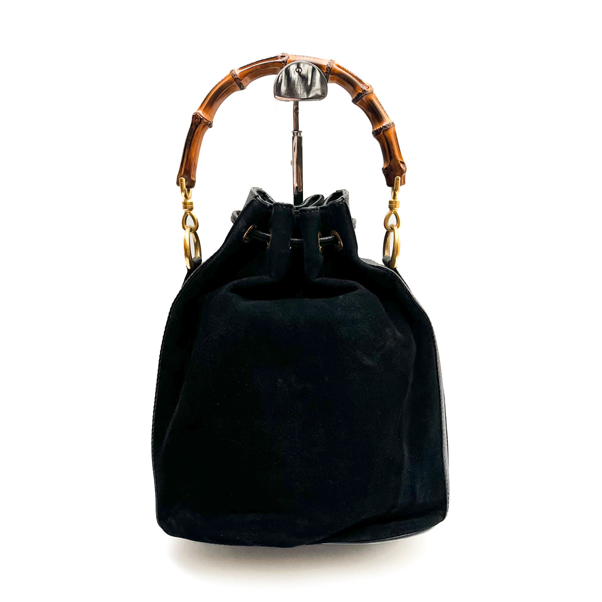 GUCCI Suede Mini Bucket Shoulder bag Hand Bamboo 2way Vintage Auth From Japan