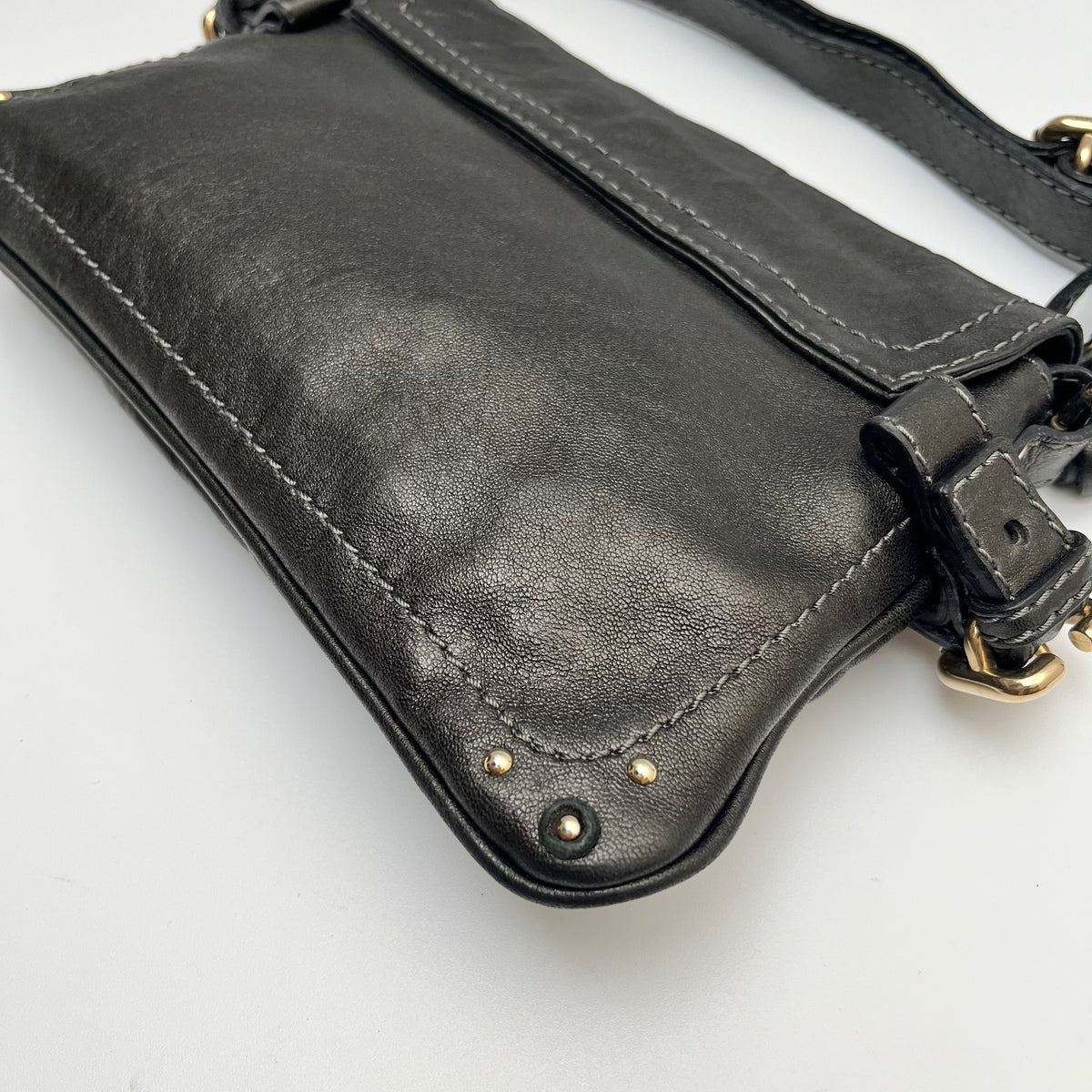 CHLOE Paddington Small Shoulder Bag Leather Black Gold Hardware Auth From Japan