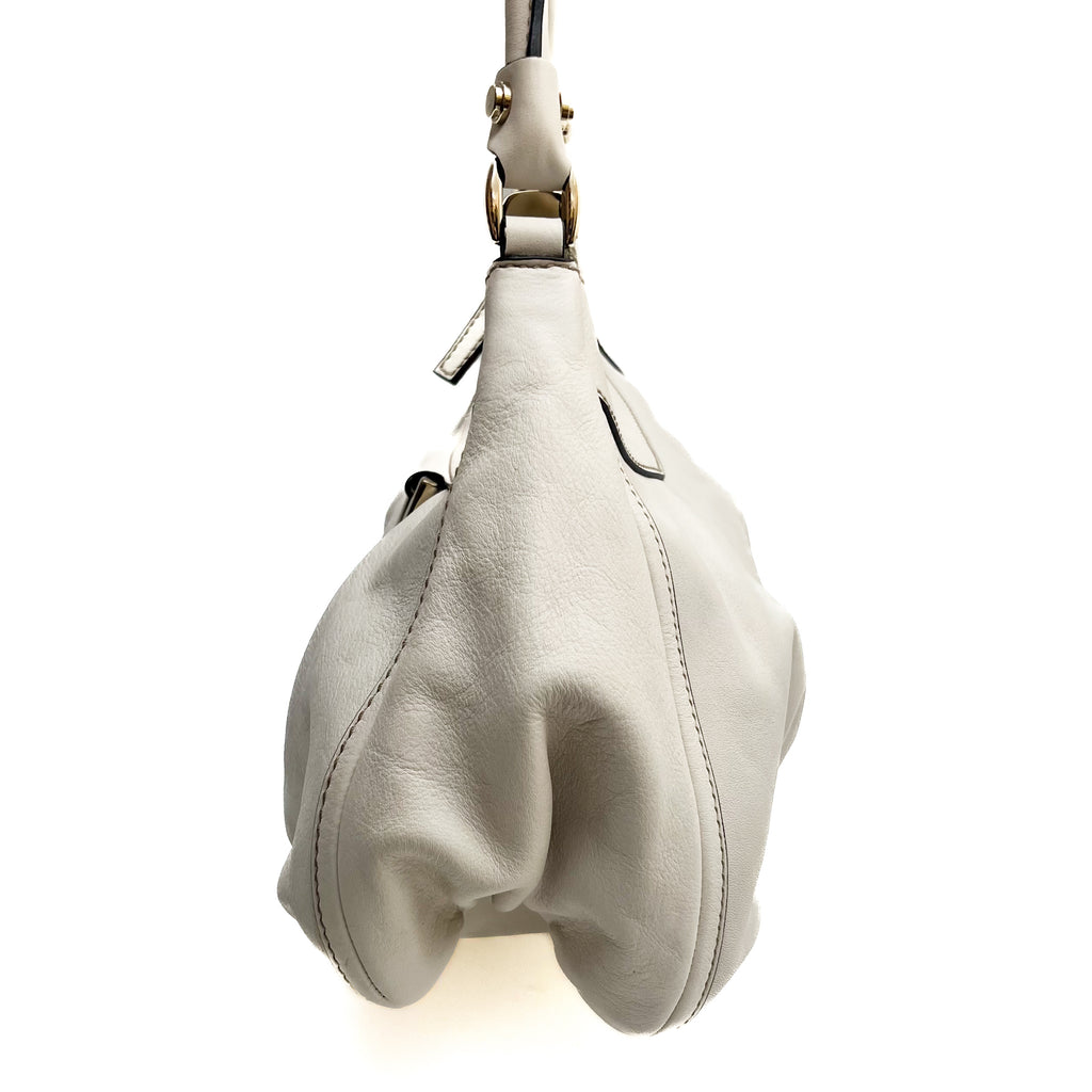 GUCCI 190525 Abbey Hobo Shoulder Bag White Leather Vintage Authentic From Japan