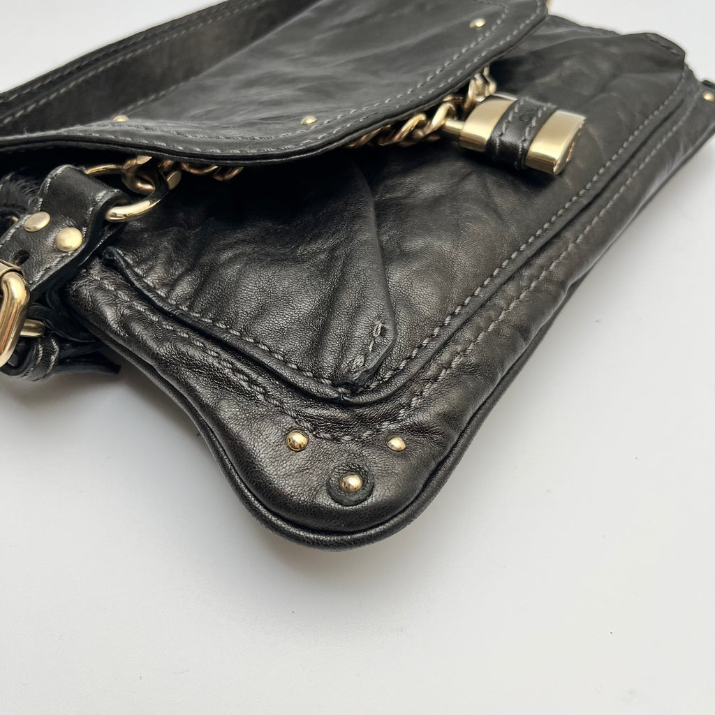 CHLOE Paddington Small Shoulder Bag Leather Black Gold Hardware Auth From Japan
