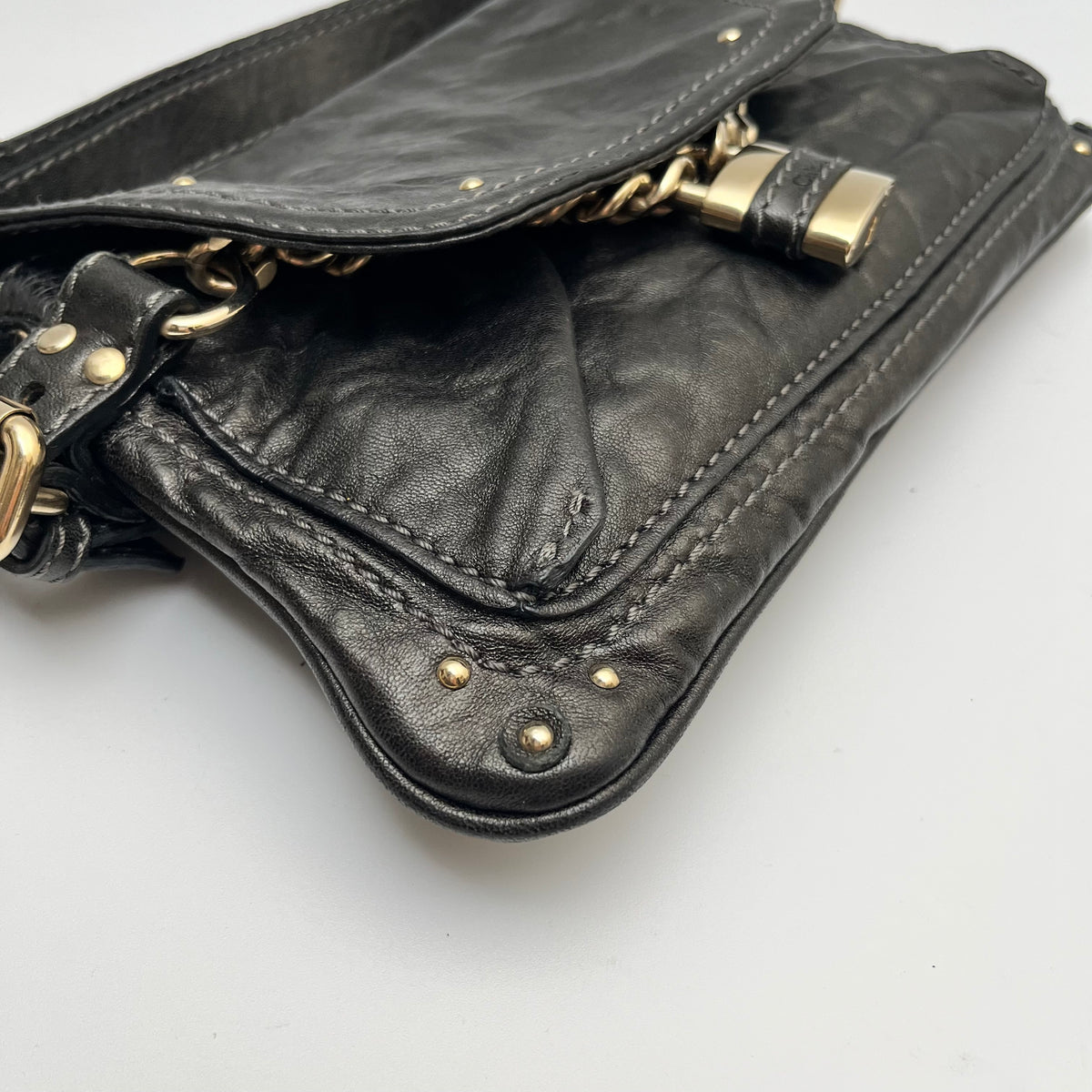 CHLOE Paddington Small Shoulder Bag Leather Black Gold Hardware Auth From Japan