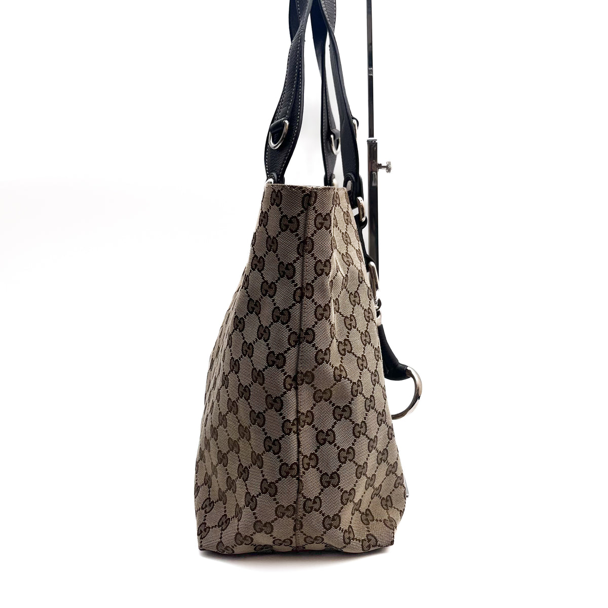 GUCCI 229852 GG Canvas Horsebit Tote Bag Beige Brown Leather Auth From Japan
