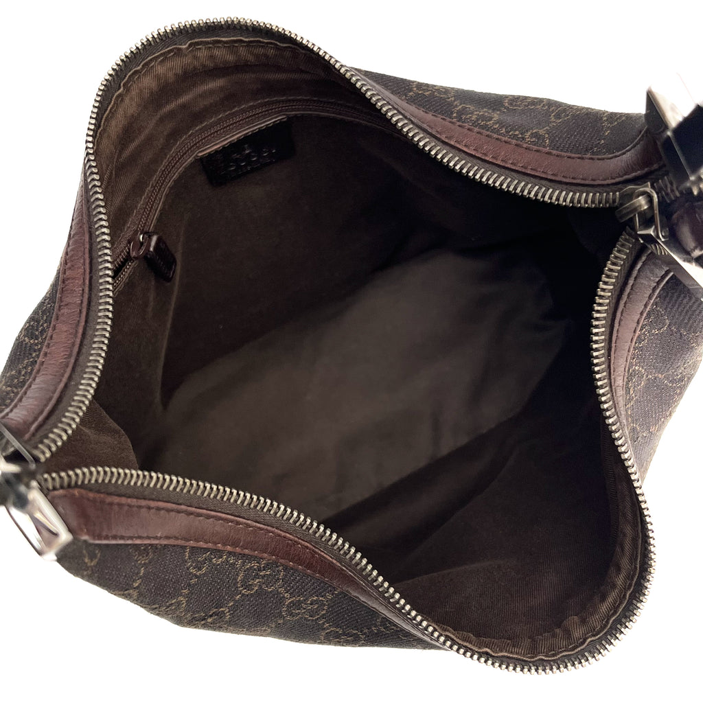 GUCCI 1234 GG Canvas Shoulder Bag Hobo Brown Leather Trim Authentic From Japan