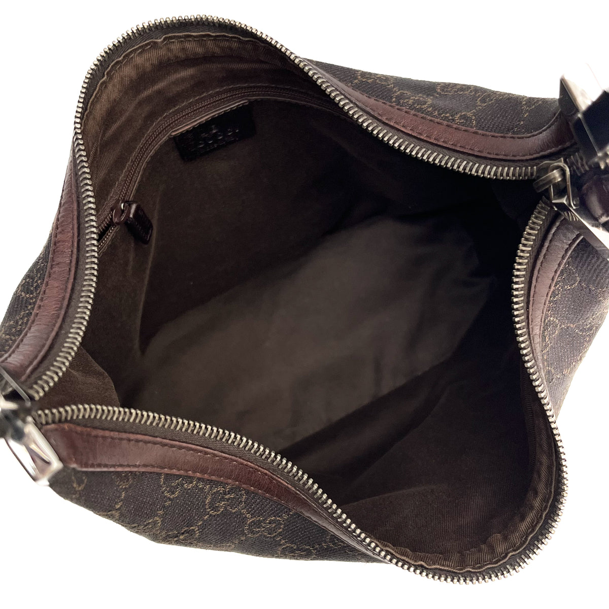 GUCCI 1234 GG Canvas Shoulder Bag Hobo Brown Leather Trim Authentic From Japan
