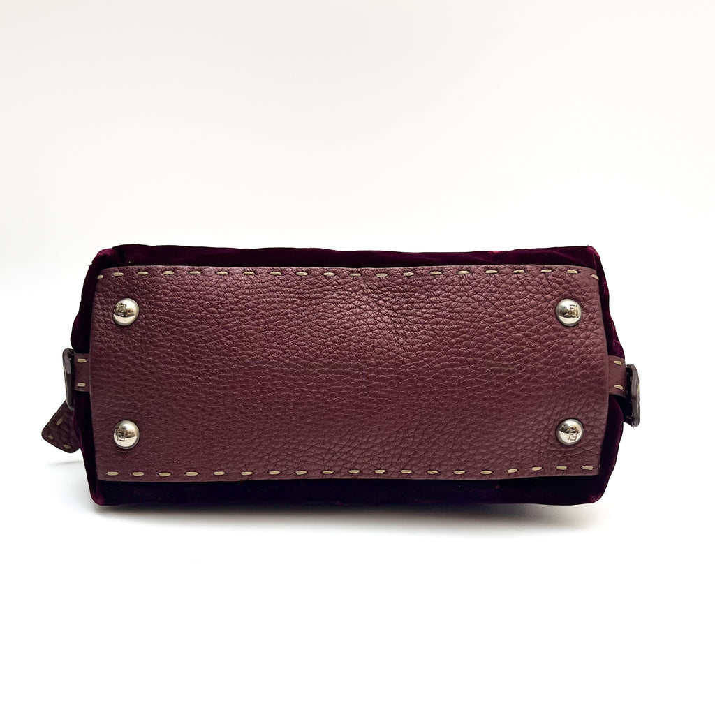 FENDI Mini Handbag Velvet Leather Purple Violet Satchel Auth From Japan