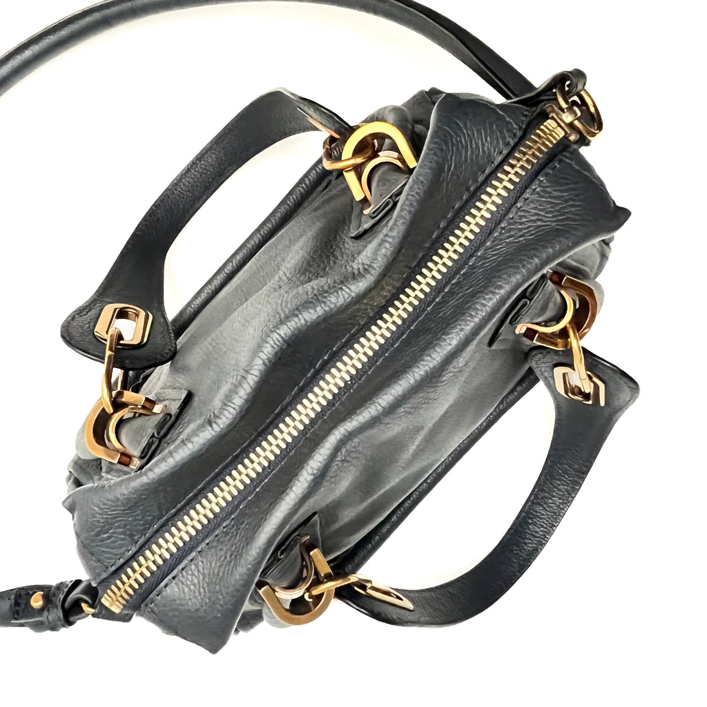 CHLOE Paraty Handbag Shoulder Bag 2WAY Leather Navy Gold Vintage Auth From Japan