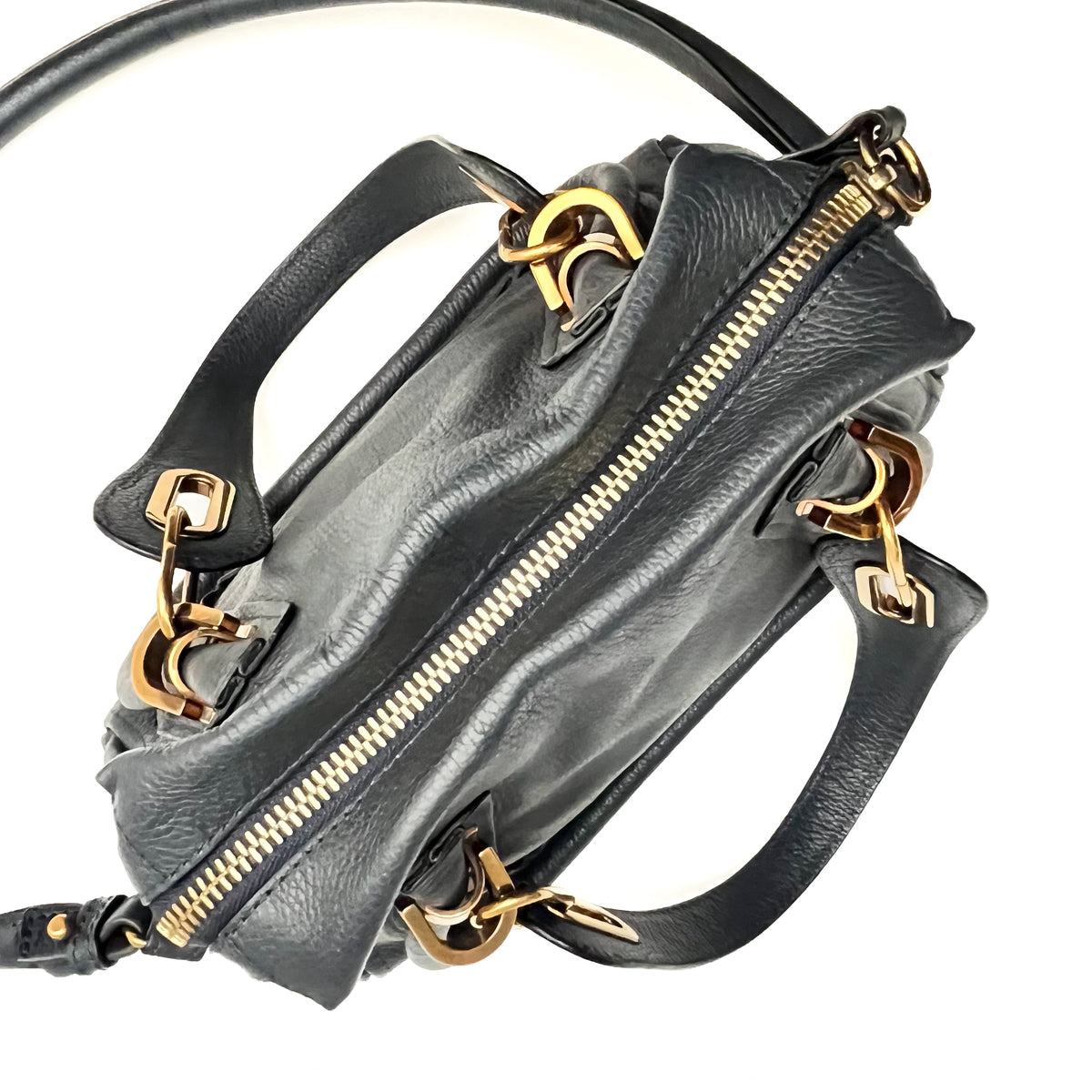 CHLOE Paraty Handbag Shoulder Bag 2WAY Leather Navy Gold Vintage Auth From Japan