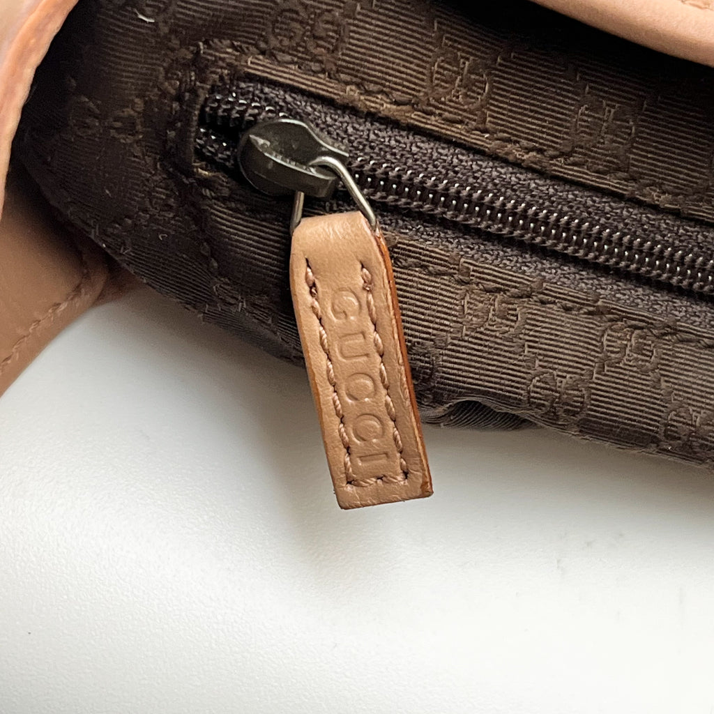 GUCCI Shoulder Bag Suede Leather Web Stripe Beige Silver Hardware Vintage Auth
