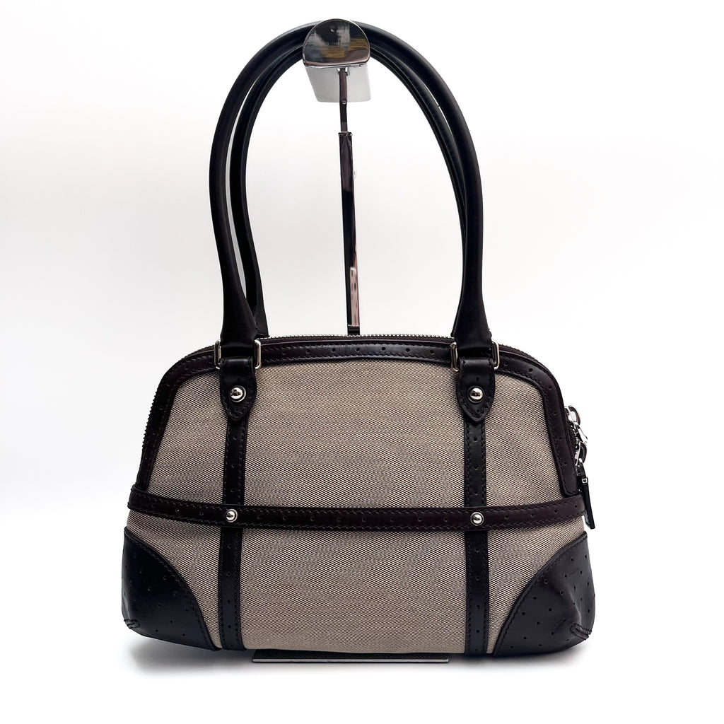 GUCCI 114882 Shoulder Bag Interlocking G Web Stripe Canvas Leather Auth From JP