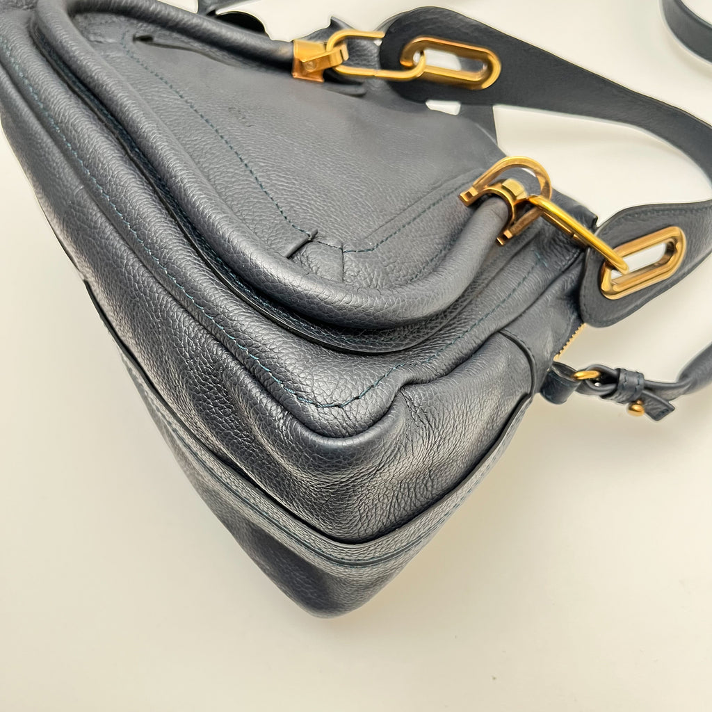 CHLOE Paraty Handbag Shoulder Bag 2WAY Leather Navy Gold Vintage Auth From Japan