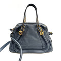 CHLOE Paraty Handbag Shoulder Bag 2WAY Leather Navy Gold Vintage Auth From Japan