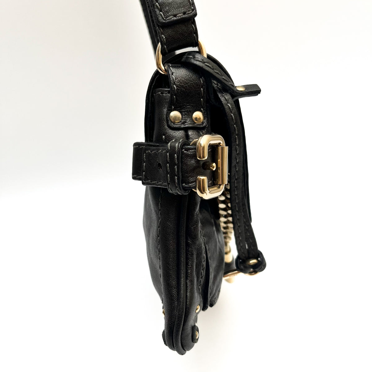 CHLOE Paddington Small Shoulder Bag Leather Black Gold Hardware Auth From Japan