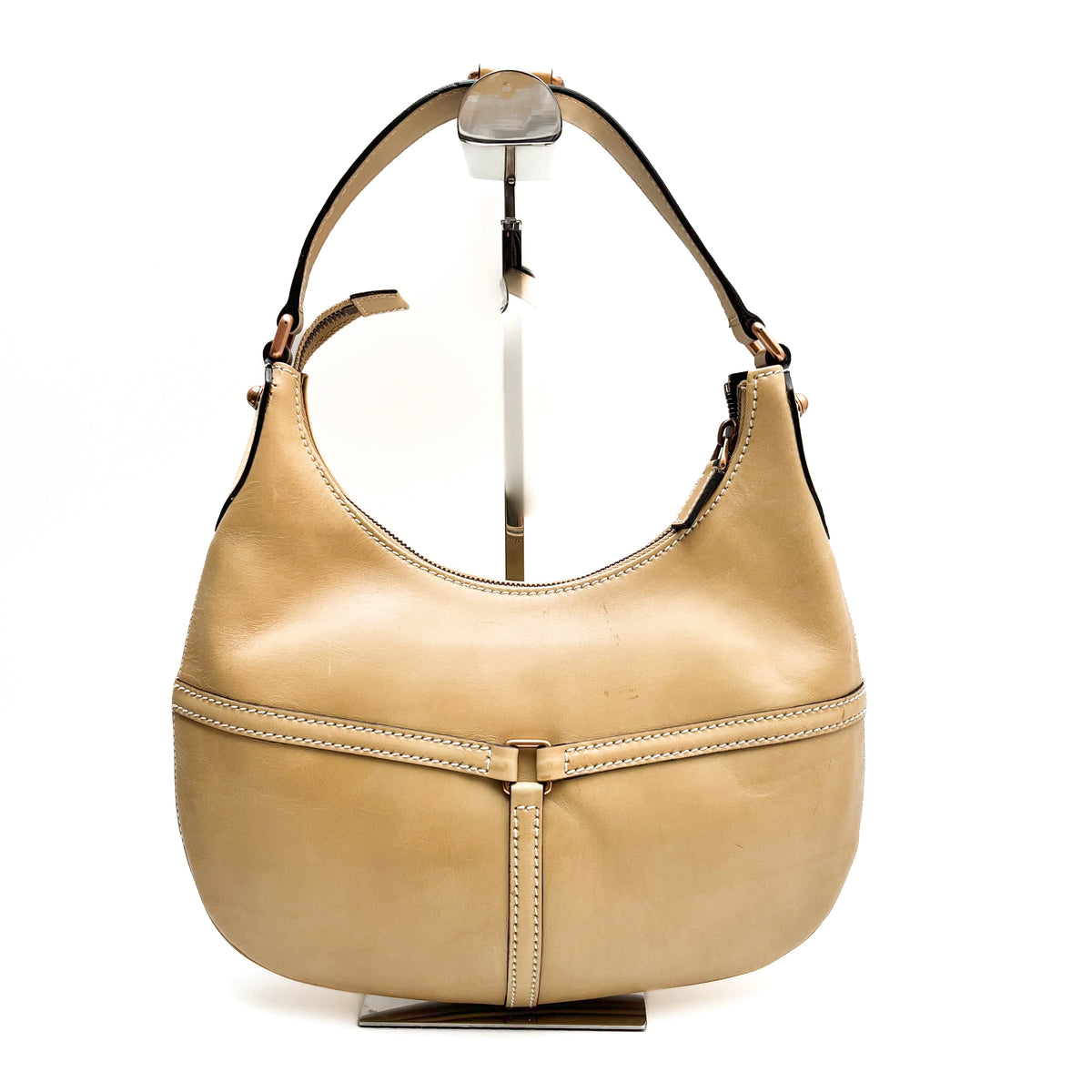 GUCCI 114869 One Shoulder Bag Leather Beige Interlocking G Logo Vintage Auth