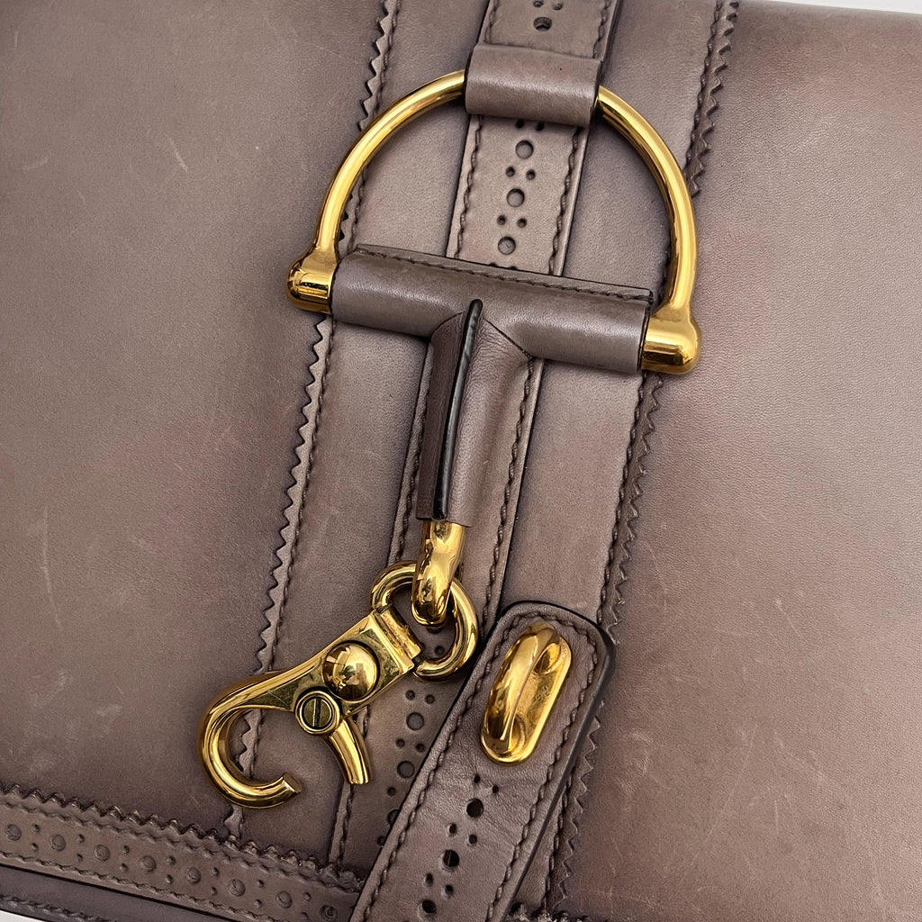 GUCCI 296902 Horsebit Shoulder Bag Leather Beige Brown Gold Hardware Auth