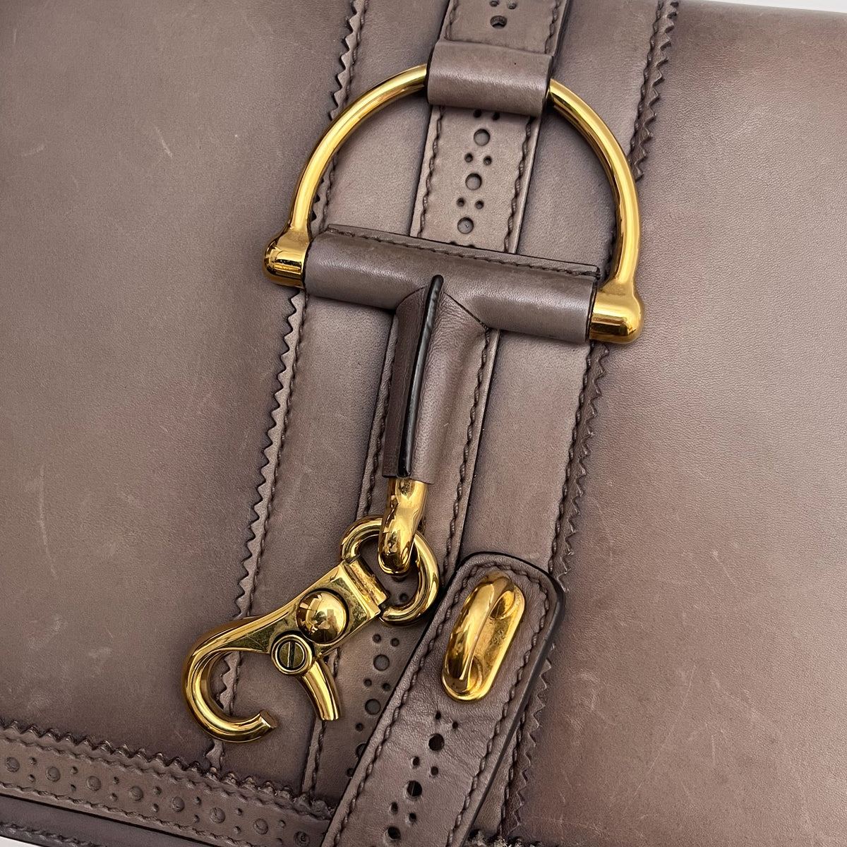 GUCCI 296902 Horsebit Shoulder Bag Leather Beige Brown Gold Hardware Auth