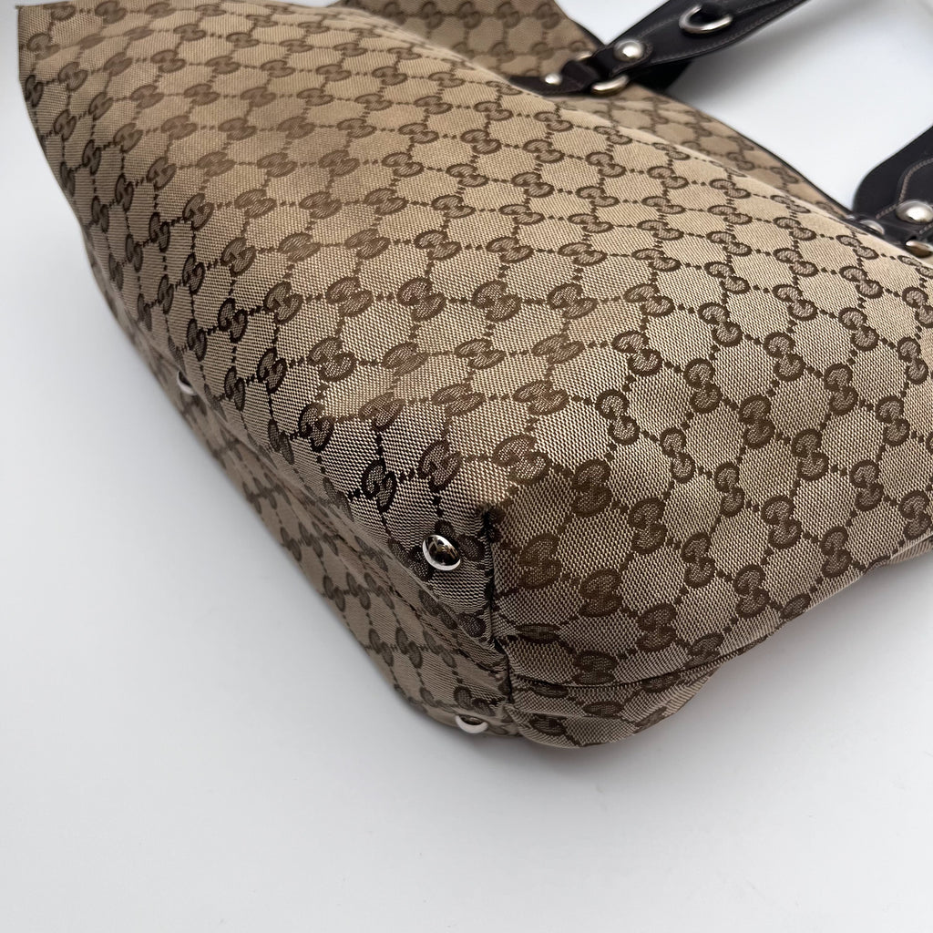 GUCCI 229852 GG Canvas Horsebit Tote Bag Beige Brown Leather Auth From Japan