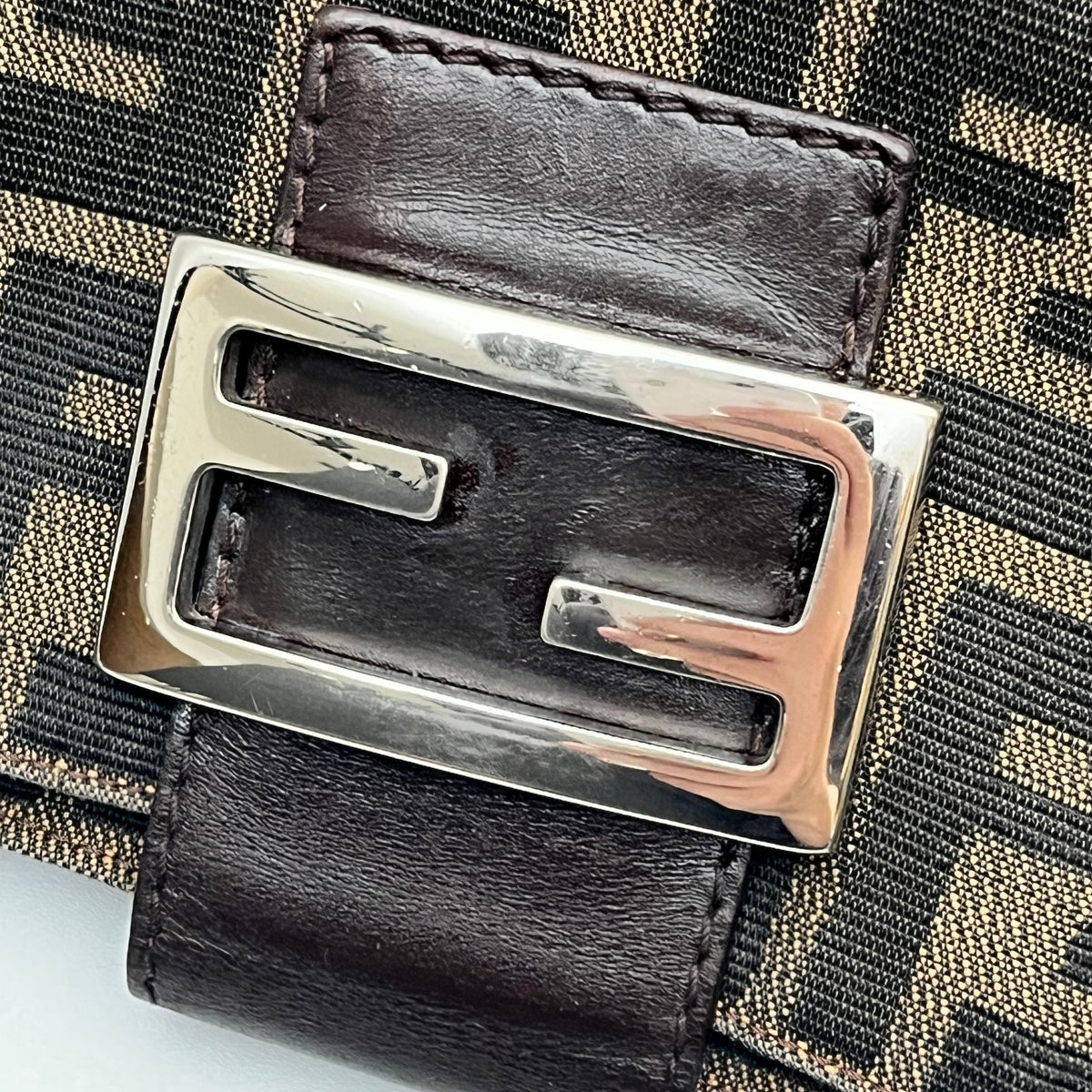 FENDI Zucca Shoulder Bag Canvas Leather Brown Mamma Beige Auth From Japan