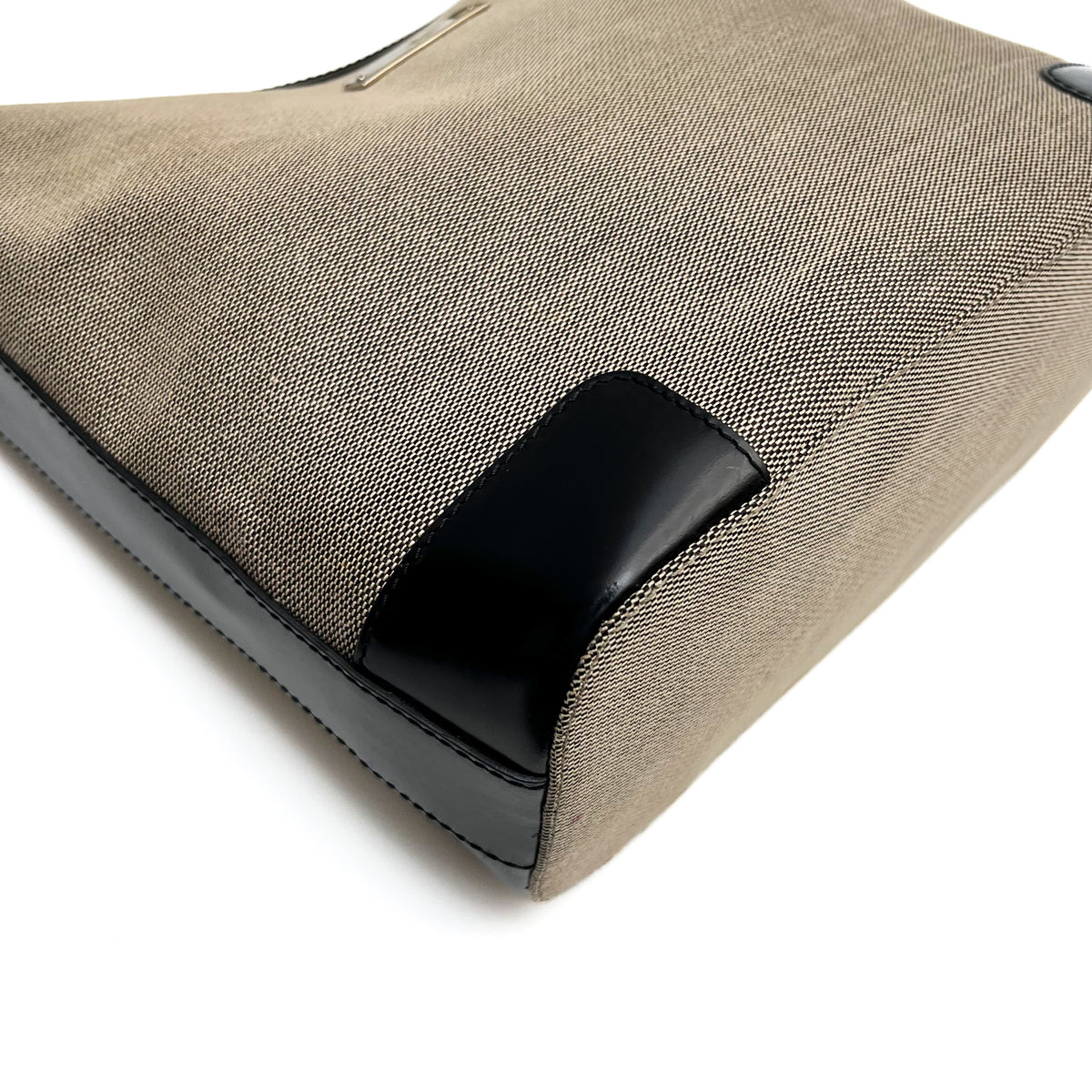GUCCI Hobo Shoulder Bag Canvas Leather Black Beige Vintage Authentic From Japan