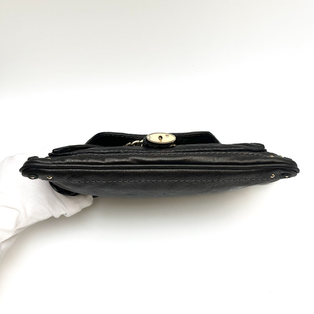 CHLOE Paddington Small Shoulder Bag Leather Black Gold Hardware Auth From Japan