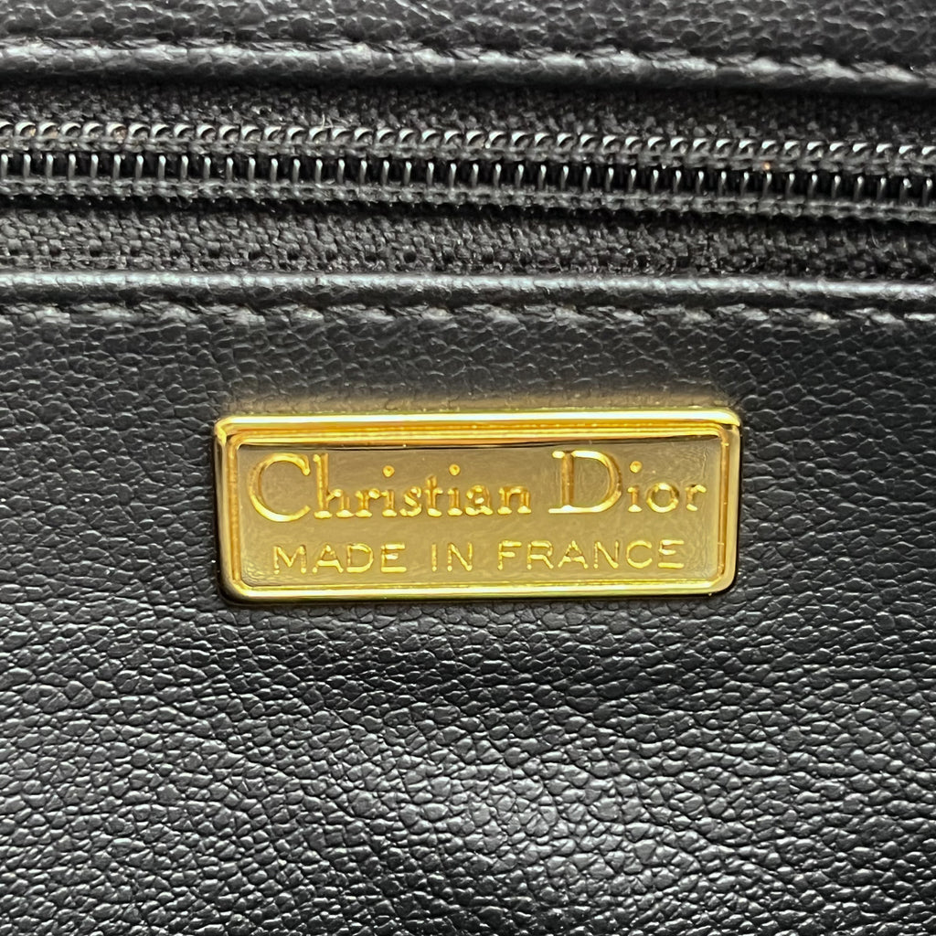 DIOR Oval Shoulder Bag Leather CD Logo Dark Green Gold Vintage Auth From Japan