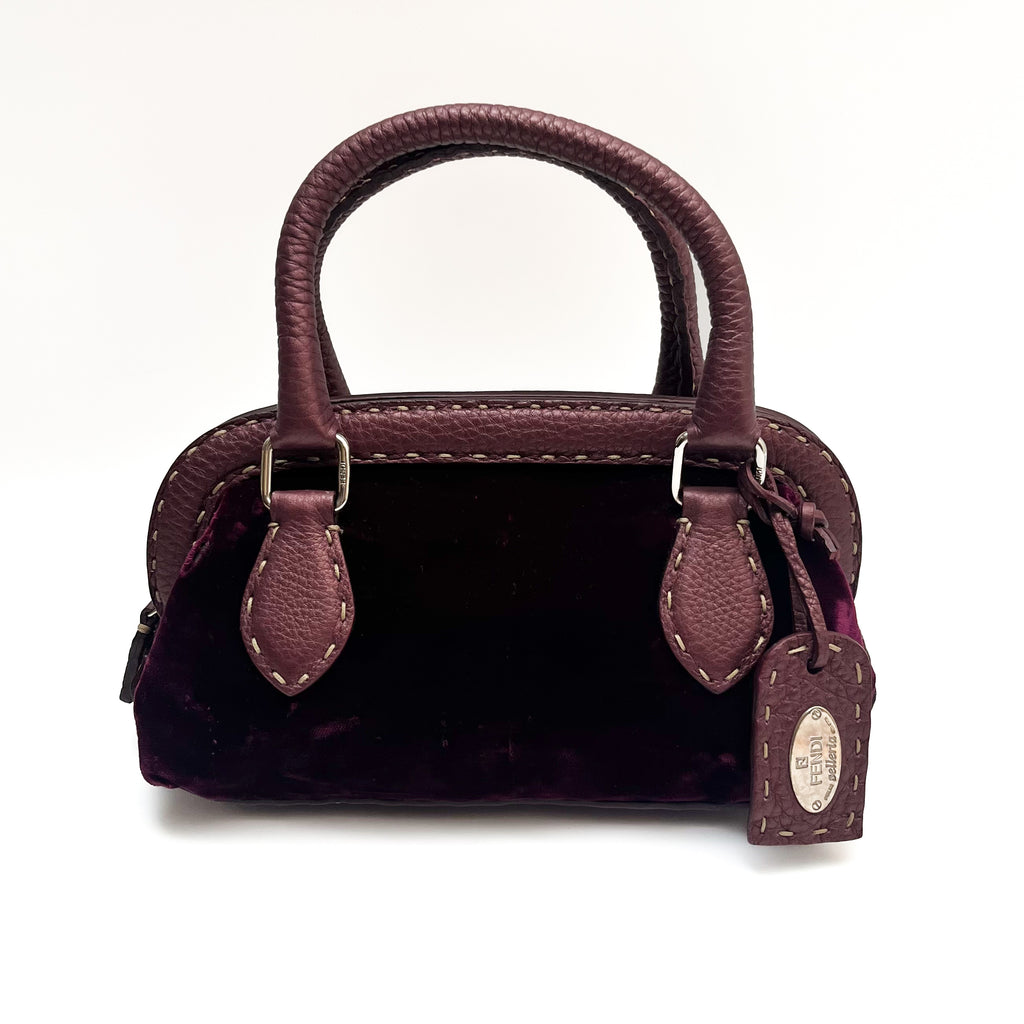 FENDI Mini Handbag Velvet Leather Purple Violet Satchel Auth From Japan