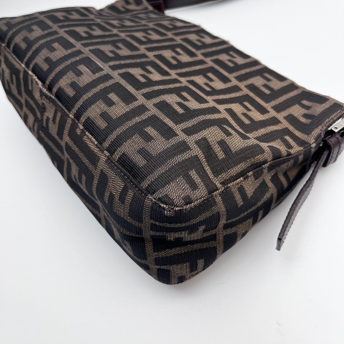 FENDI Mamma Baguette Zucca Shoulder Bag Canvas Leather Brown Vintage Authentic