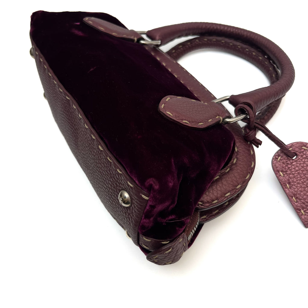 FENDI Mini Handbag Velvet Leather Purple Violet Satchel Auth From Japan