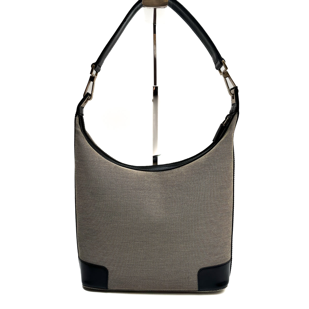 GUCCI Hobo Shoulder Bag Canvas Leather Black Beige Vintage Authentic From Japan