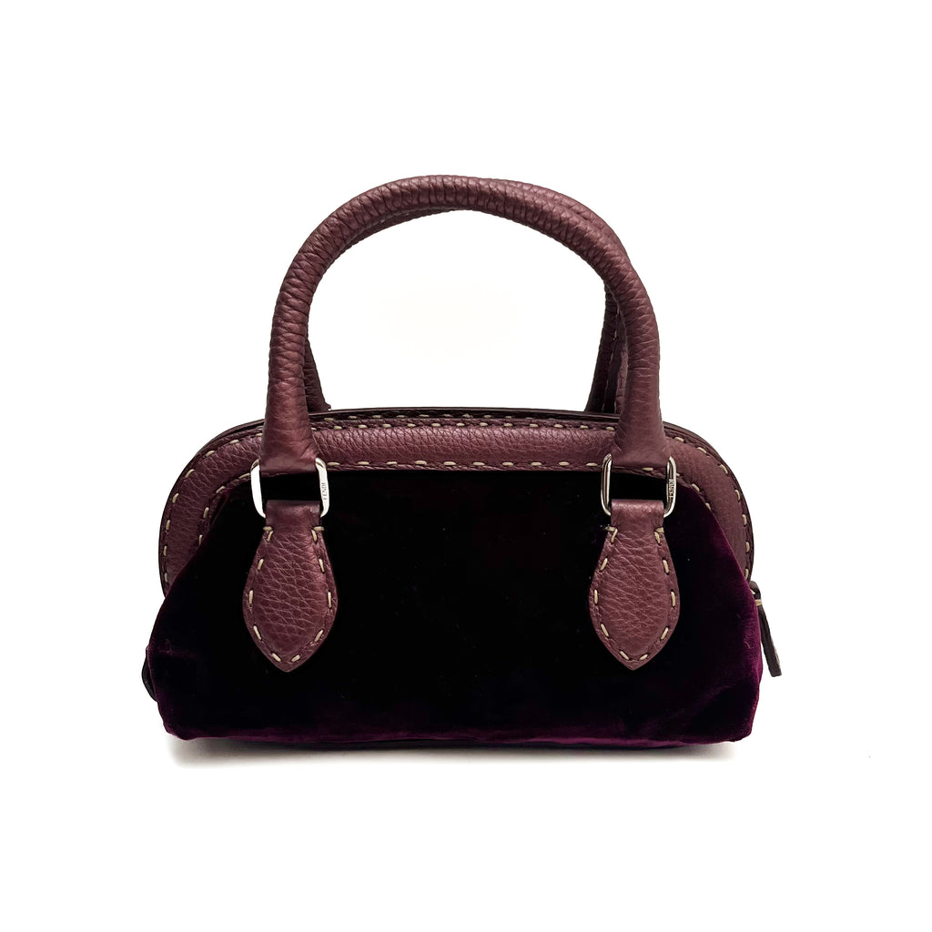 FENDI Mini Handbag Velvet Leather Purple Violet Satchel Auth From Japan