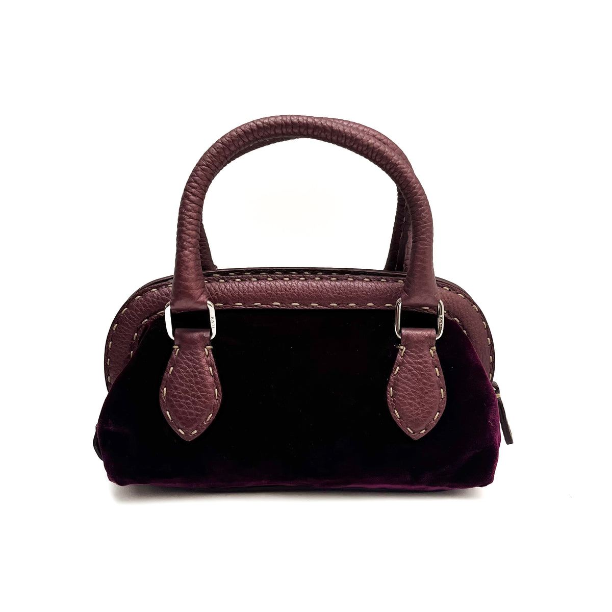 FENDI Mini Handbag Velvet Leather Purple Violet Satchel Auth From Japan