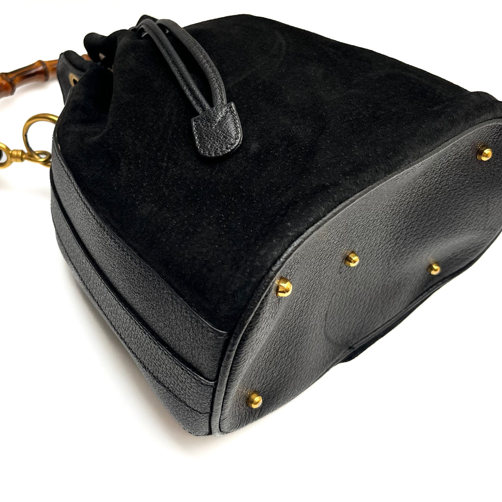 GUCCI Suede Mini Bucket Shoulder bag Hand Bamboo 2way Vintage Auth From Japan