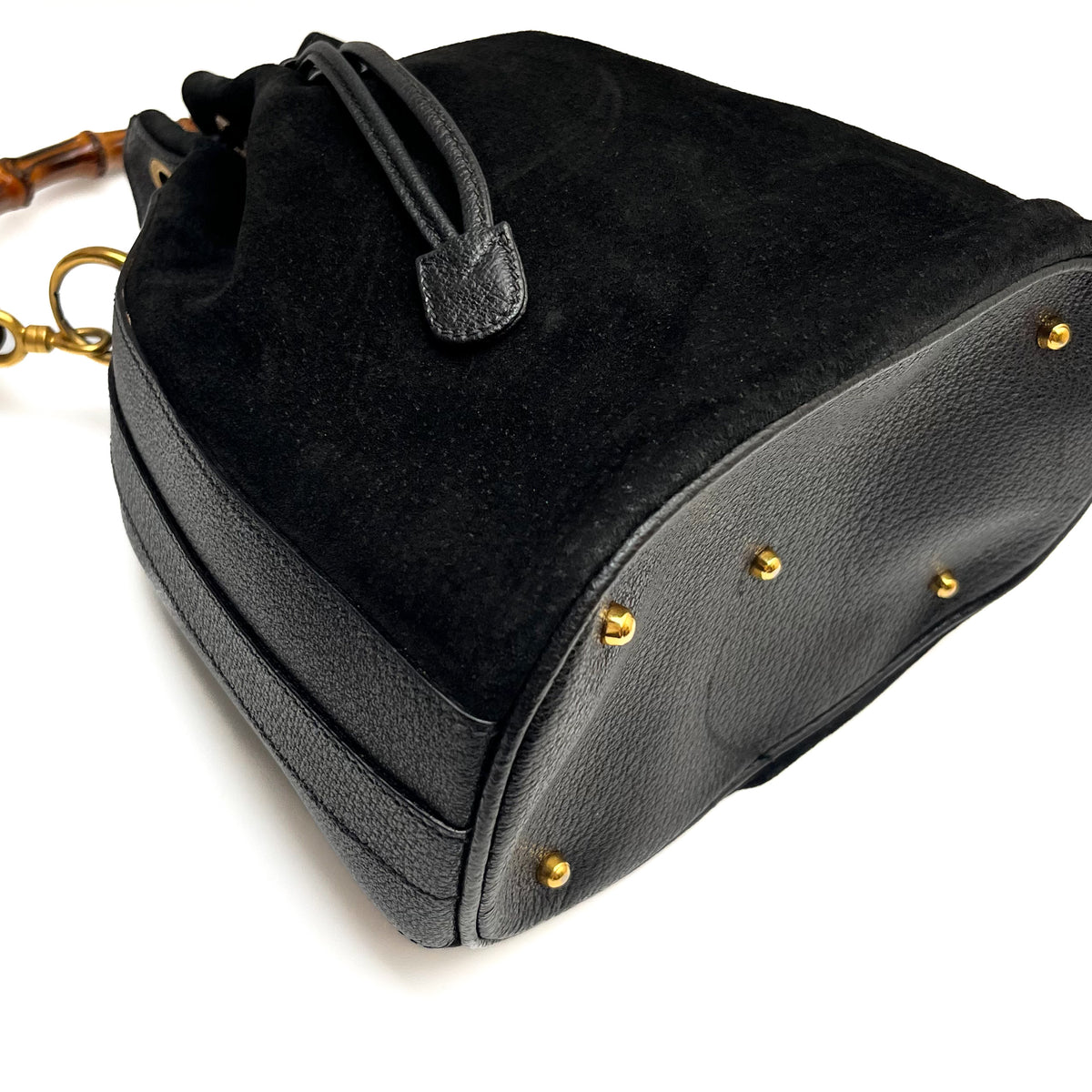 GUCCI Suede Mini Bucket Shoulder bag Hand Bamboo 2way Vintage Auth From Japan
