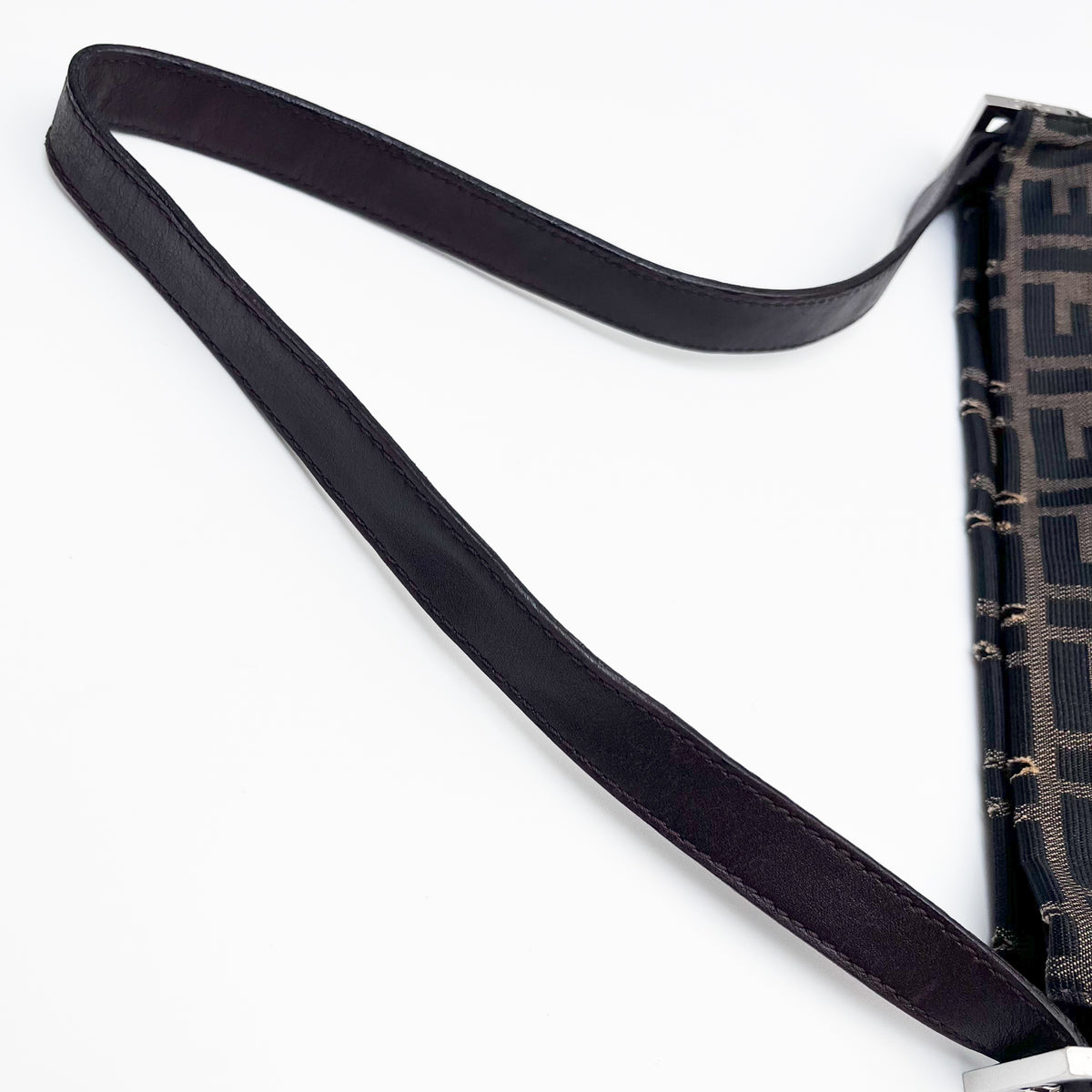 FENDI Mamma Baguette Zucca Shoulder Bag Canvas Leather Brown Vintage Authentic