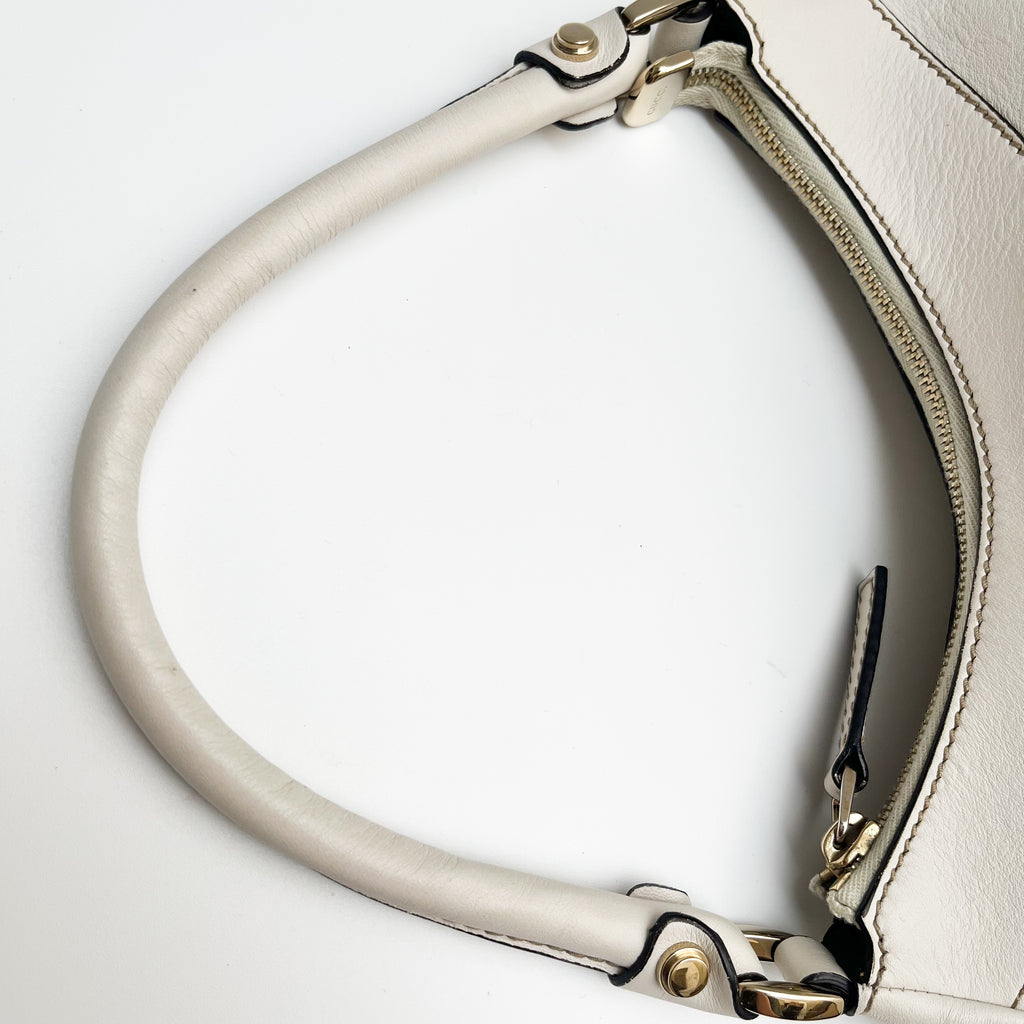 GUCCI 190525 Abbey Hobo Shoulder Bag White Leather Vintage Authentic From Japan