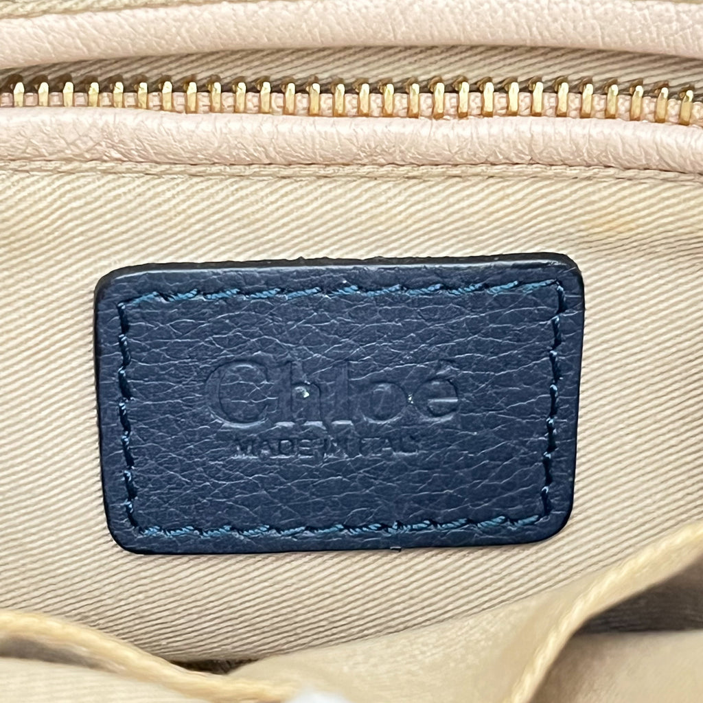CHLOE Paraty Handbag Shoulder Bag 2WAY Leather Navy Gold Vintage Auth From Japan